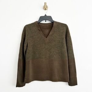 COS Wool Rayon Blend V Neck Green Sweater